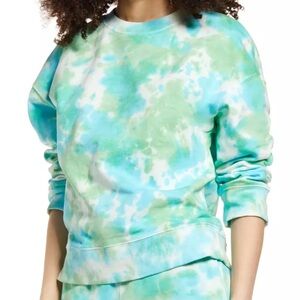 Bp Green Womens Pullover Organic Cotton Sweatshirt Blue Green Tie Dye Large NEW